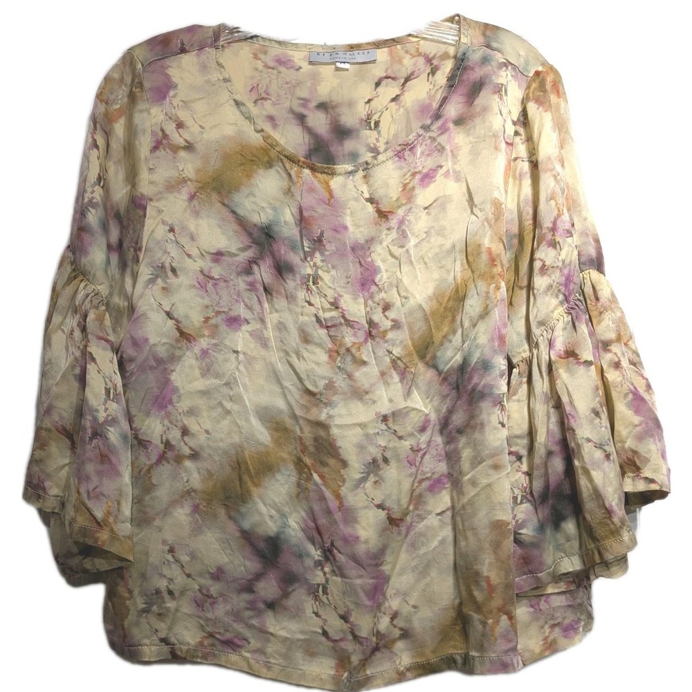 Bryn Walker Blouse Women M Silk Scoop Neck Bell Sleeve Tunic Floral Top USA EUC